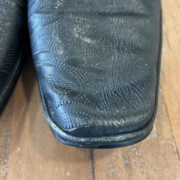 Alexander Hotto Men's Black Leather paisley etch Slip-On Shoes - Picture 5 of 12